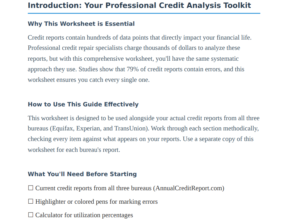 Professional Credit Report Analysis Worksheet: Review Every Line Like an Expert (Complete DIY System)